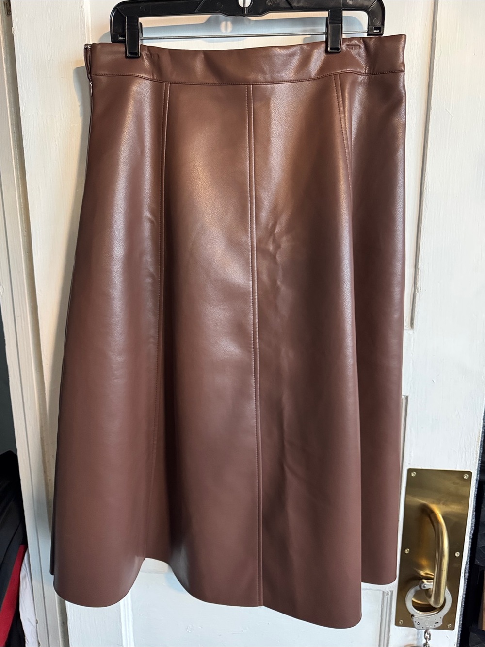 Women's Brown Faux Leather A-Line Skirt